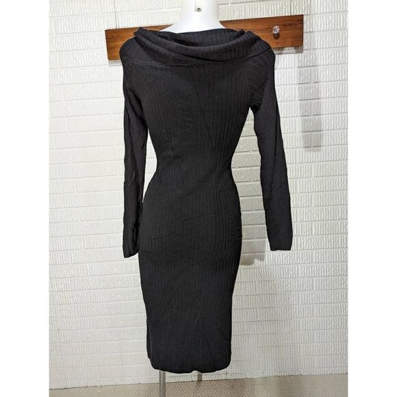 Jeannie Mai x INC Womens Knit Dress Long Sleeve Midi Cowl Neck Black Size PS NWT - Picture 4 of 6